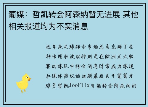 葡媒:哲凯转会阿森纳暂无进展 其他相关报道均为不实消息 葡媒:哲凯转会阿森纳暂无进展 其他相关报道均为不实消息