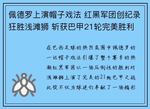 佩德罗上演帽子戏法 红黑军团创纪录狂胜浅滩狮 斩获巴甲21轮完美胜利 佩德罗上演帽子戏法 红黑军团创纪录狂胜浅滩狮 斩获巴甲21轮完美胜利